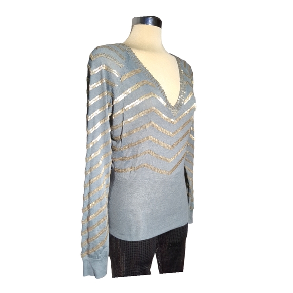 B0ST0N PROPER Grey and Silver Beaded Embellishments Sweater h Size L - Picture 8 of 10